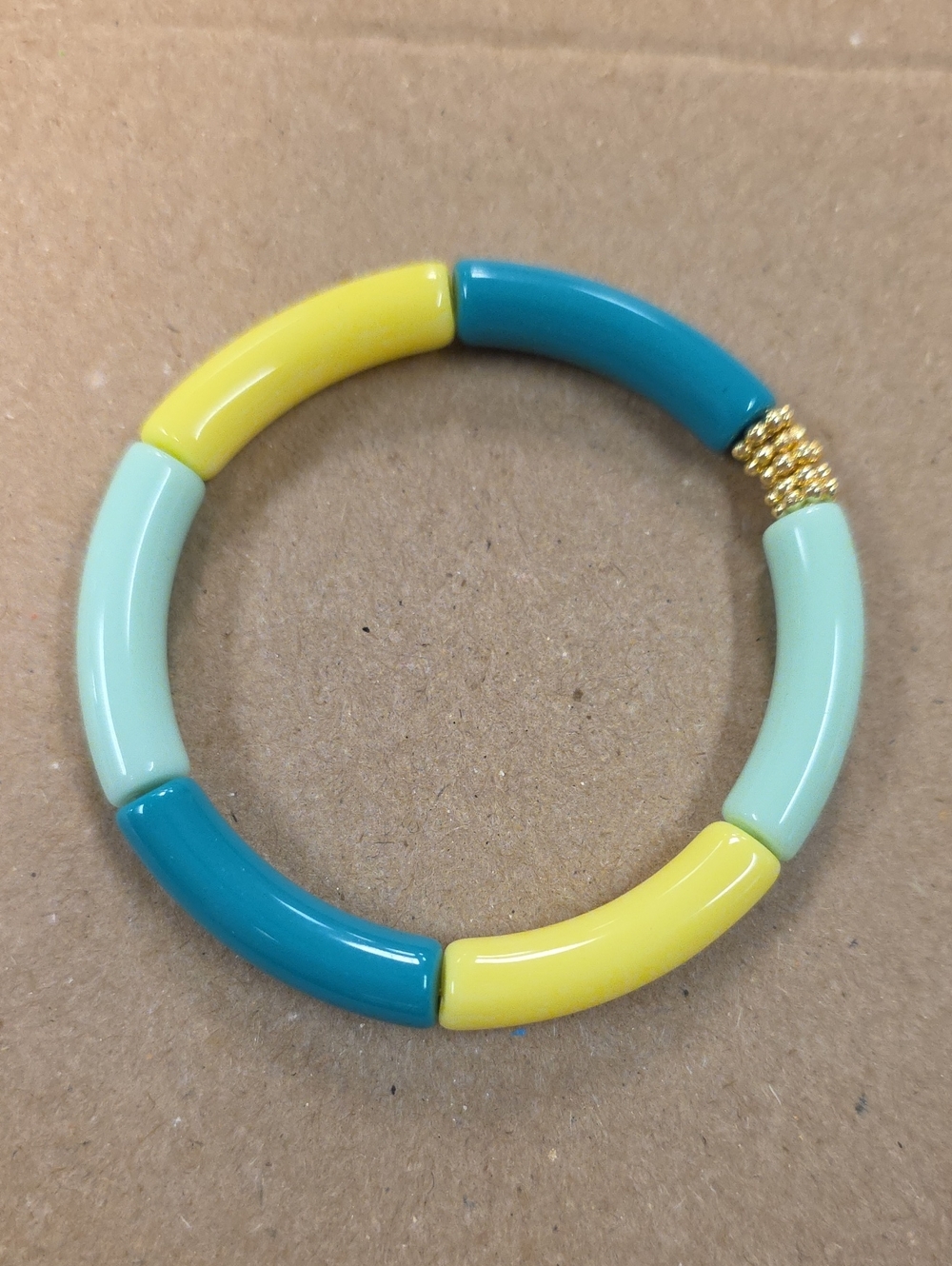 Colorblock Stretch Bracelet in Yellow, Teal & Mint with Gold Accents